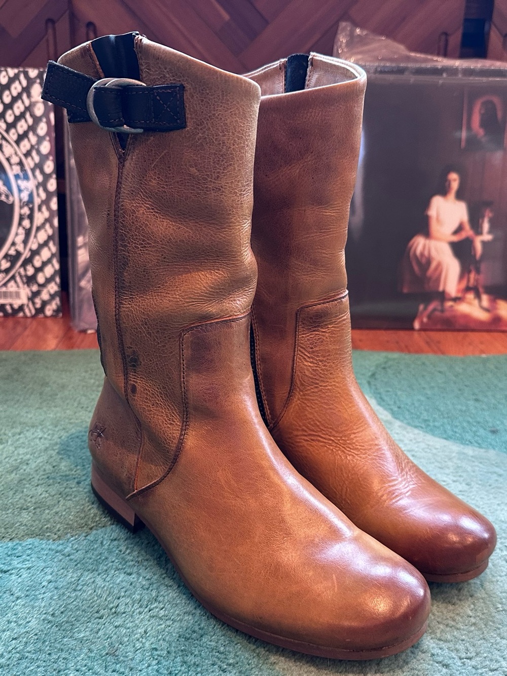 Fluevog EXCELLENT Radio KIPO distressed buff toe midcalf motoboot- 8 (fit 7.5/7)
